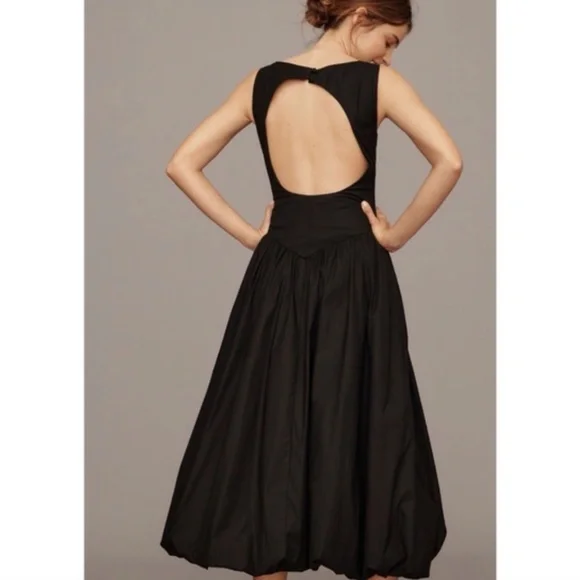 ANTHROPOLOGIE REFORMATION ELVIRA OPEN BACK MIDI DRESS BLACK ORGANIC COTTON 6 NWT - Picture 8 of 13